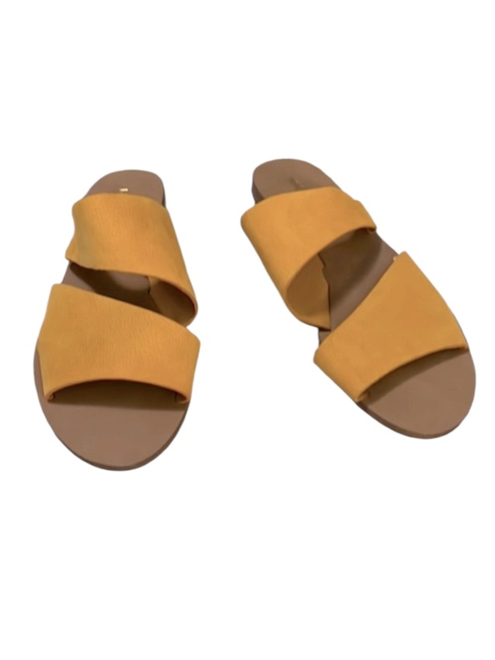 Nine West Yellow Gold Leather Slide Slip On Mule Sandals Sz 10